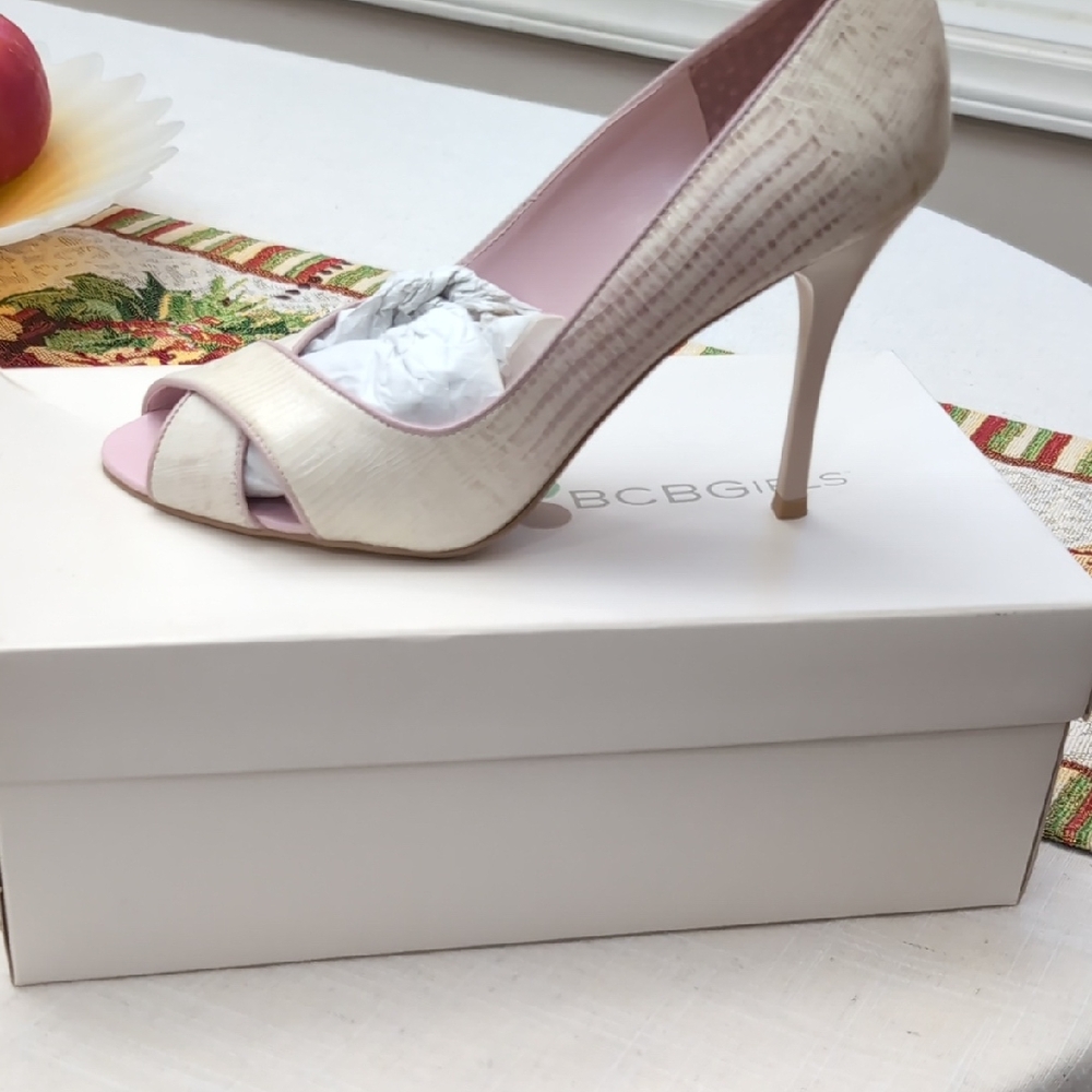 BCBGirls Beige Peep-Toe Heels